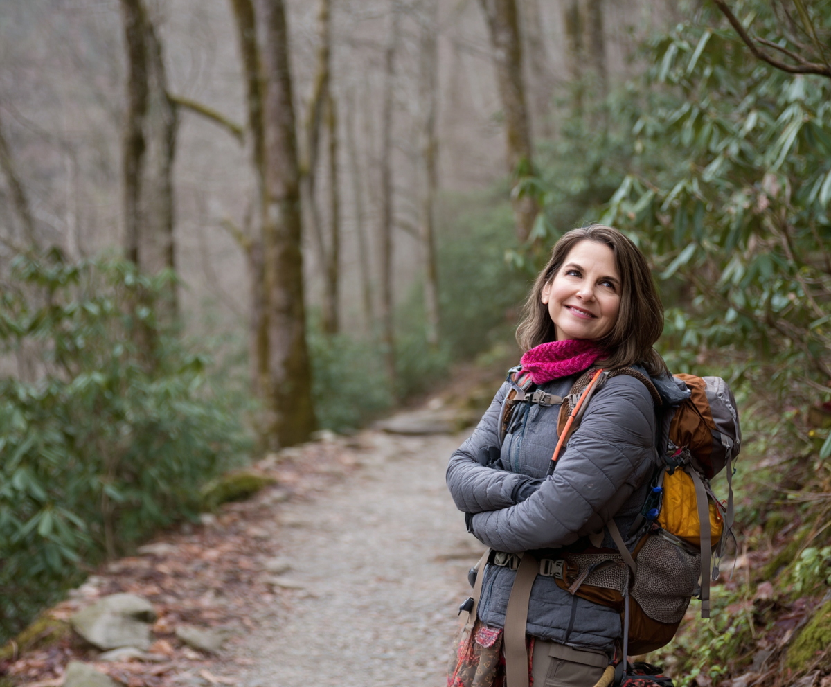 Middle aged woman hiking

