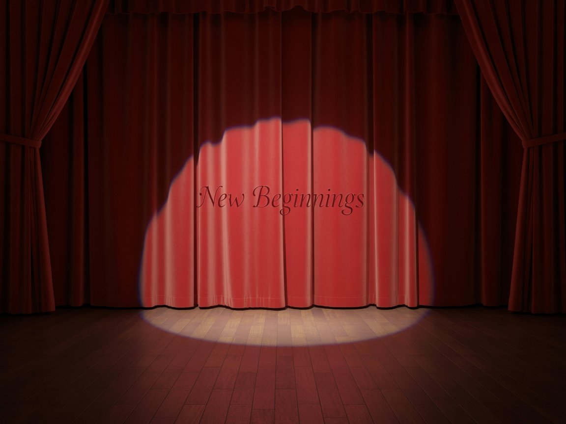 stage with the words "new beginnings"