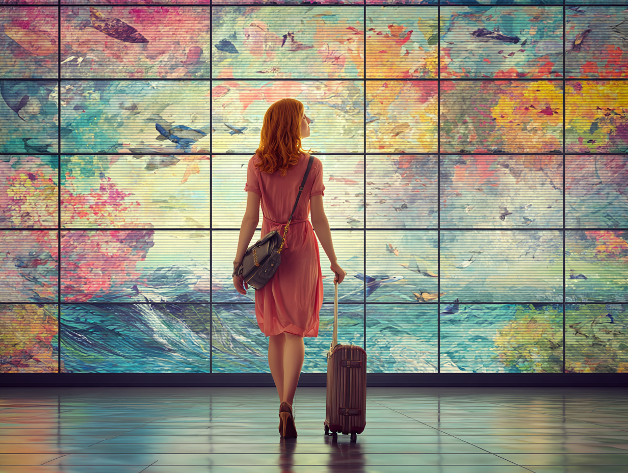 a woman walking through an airport