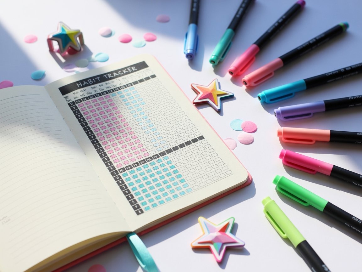 a notebook with a notebook and pens on it