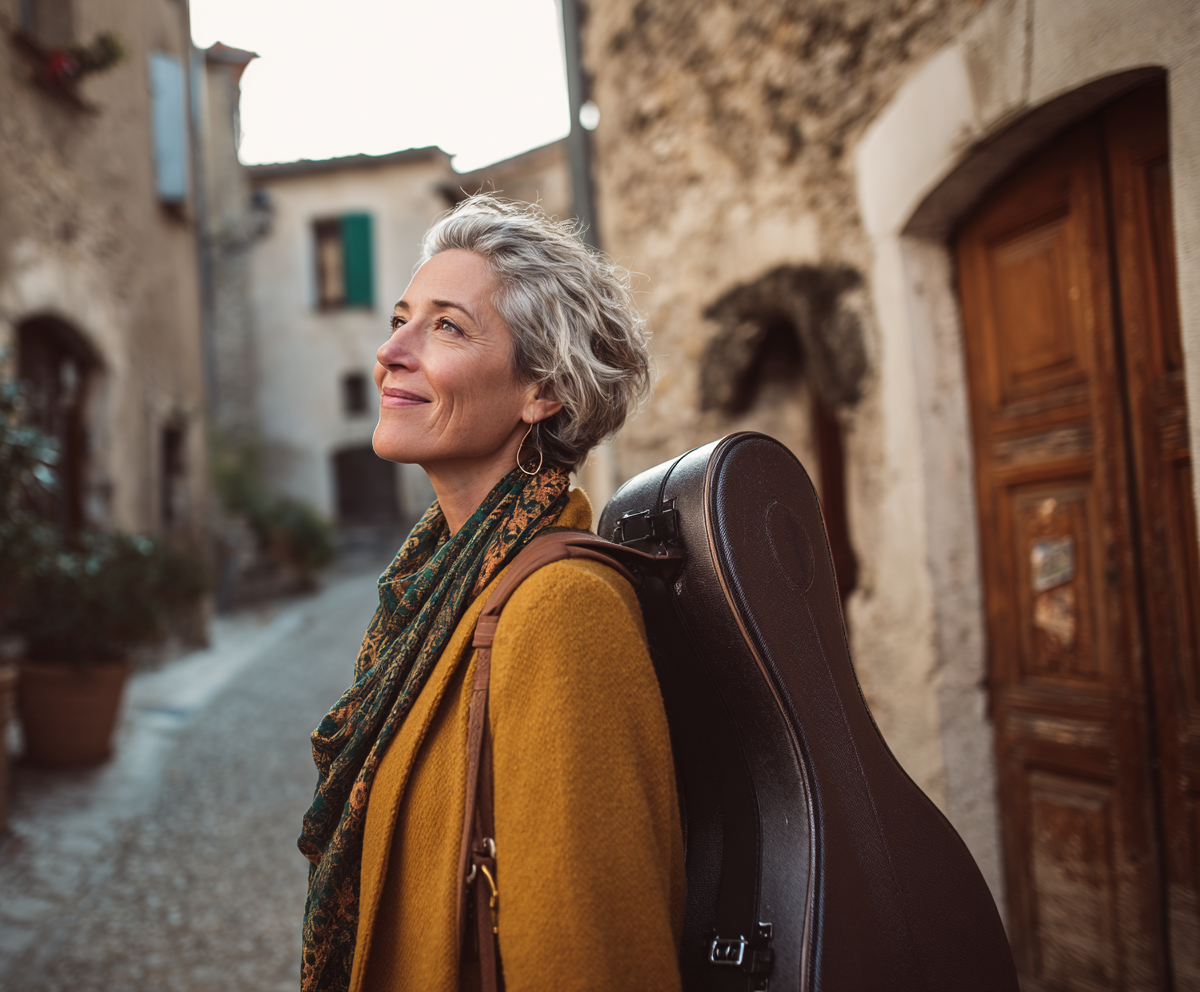 Woman carrying guitar
