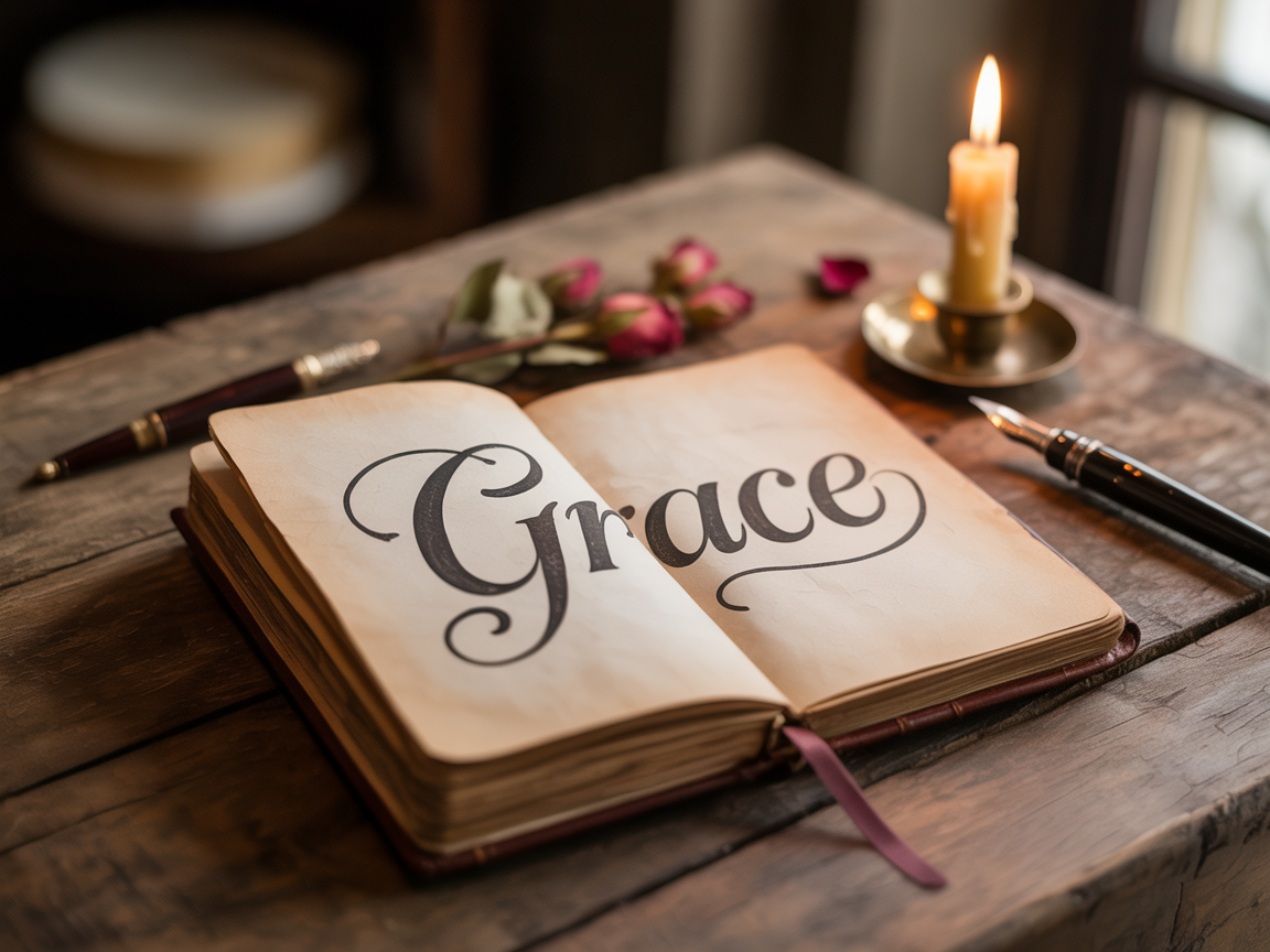 a notebook with the word "grace"