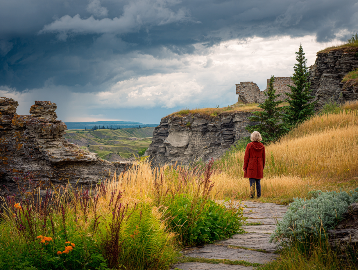 Midlife woman gazes at pretty scene