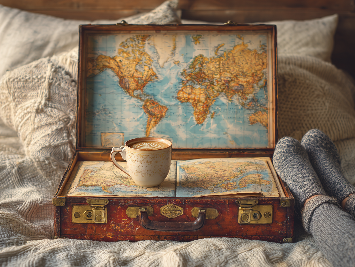Suitcase with maps inside