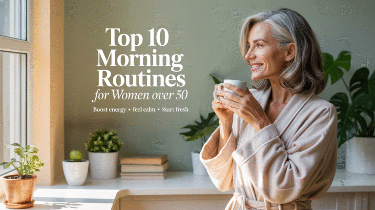 top 10 mornng routines with woman drinking coffee
