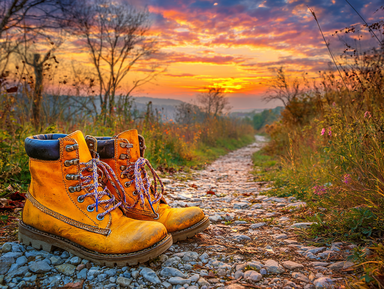 Hiking boots on a path