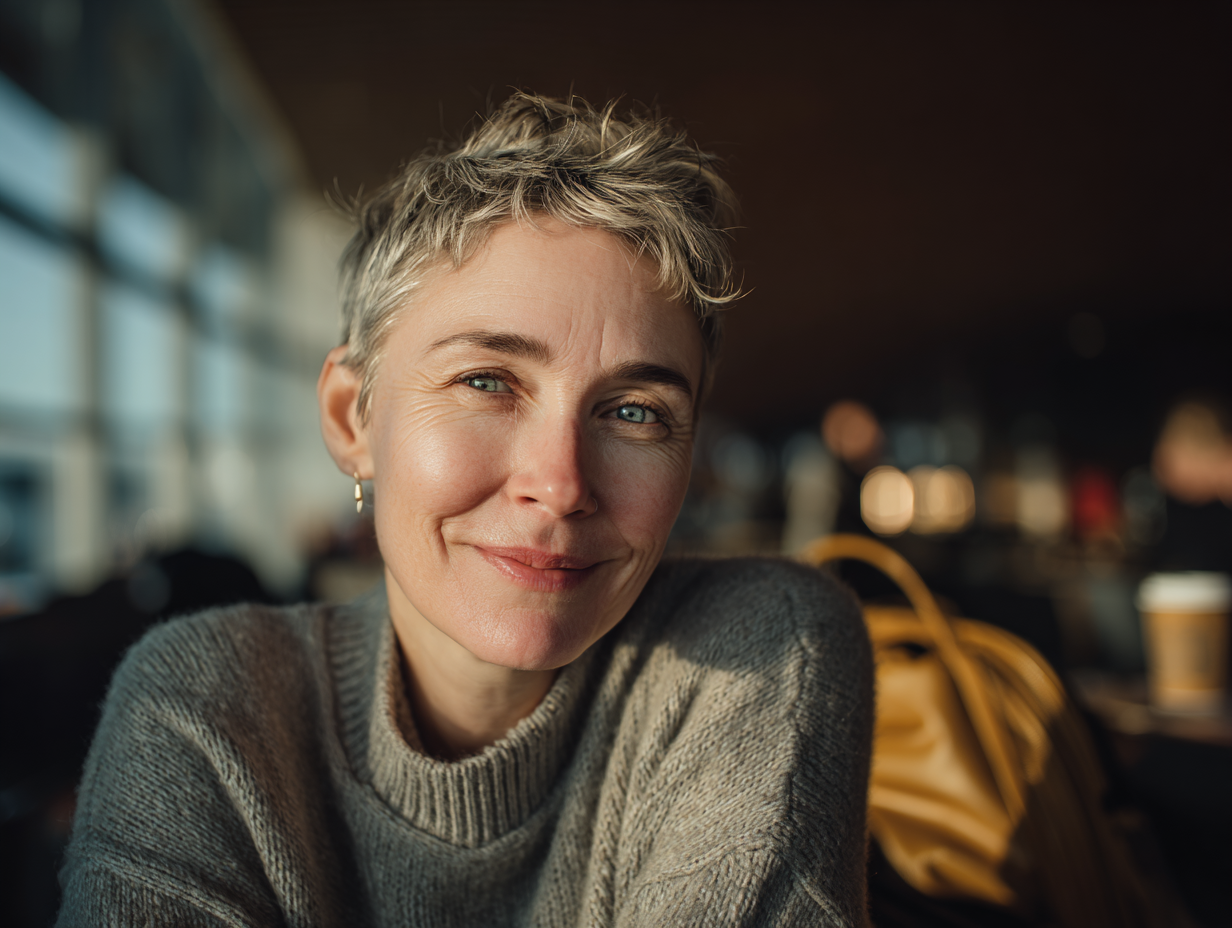 How to plan a solo trip after 50. Woman in airport lounge.
