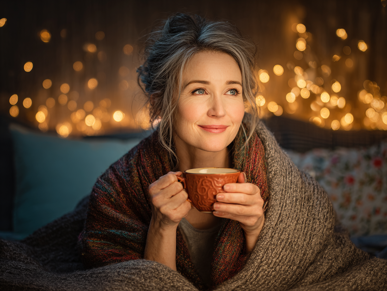 Nourishing evening routine. woman drinking tea