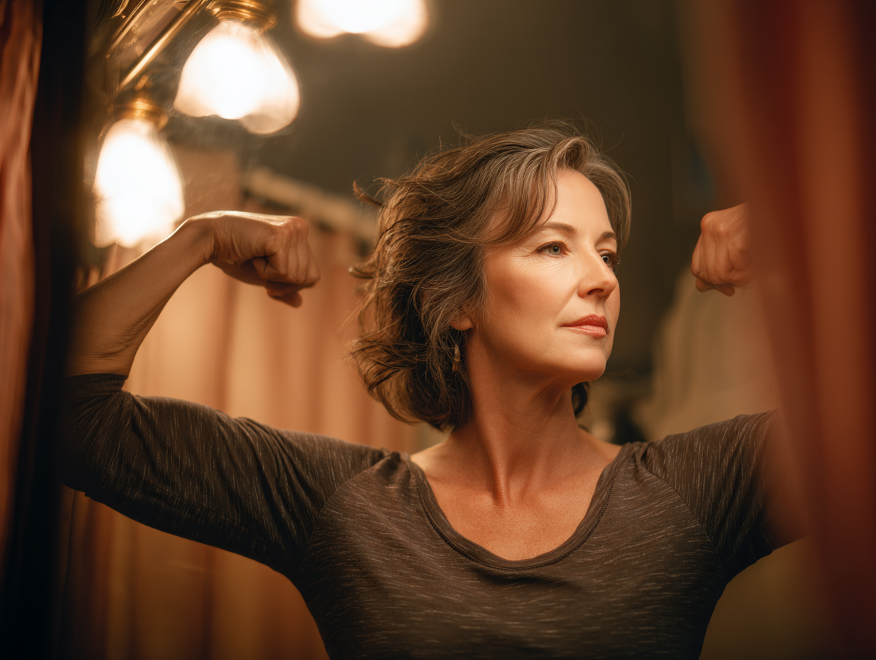 a woman striking a power pose