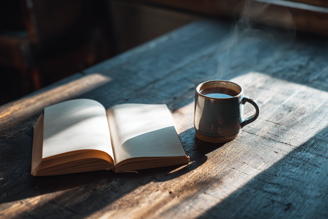 journal with coffee