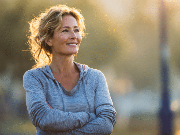 Midlife wellness for women over 50 – peaceful outdoor walk promoting strength and balance