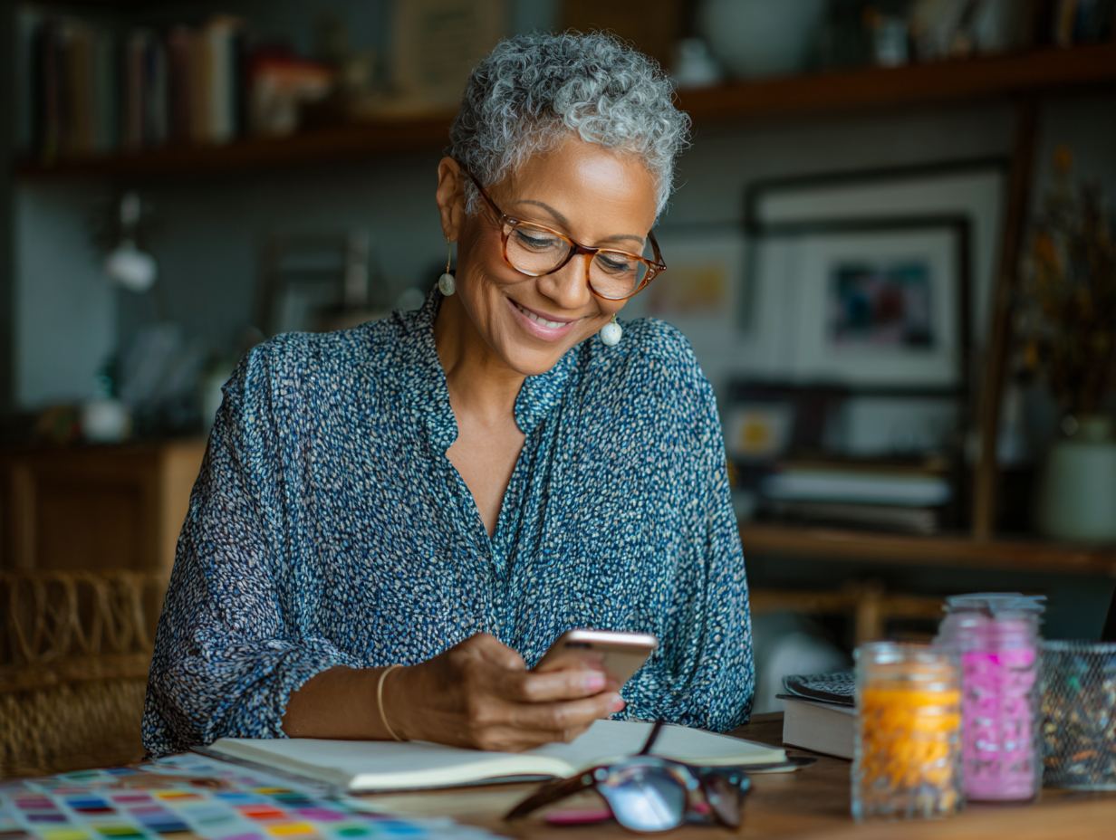 Midlife woman checking phone